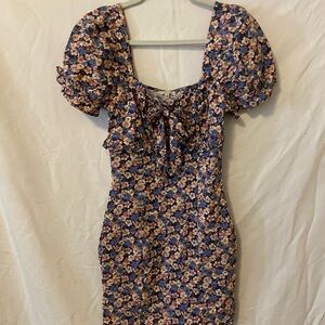 Pink and Purple Smocked Puff Sleeve Mini Dress